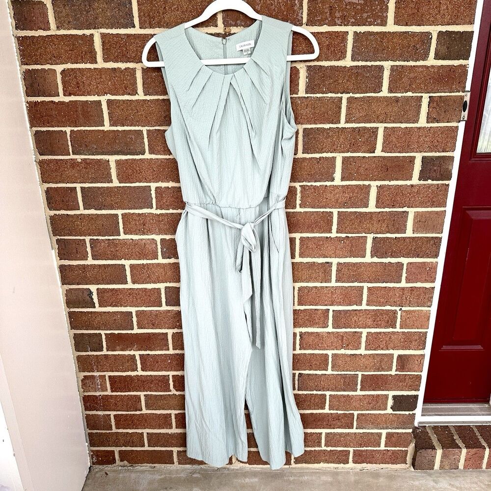 Calvin Klein Wide Leg Jumpsuit Womens 14 Green Gauzy Sleeveless Coastal